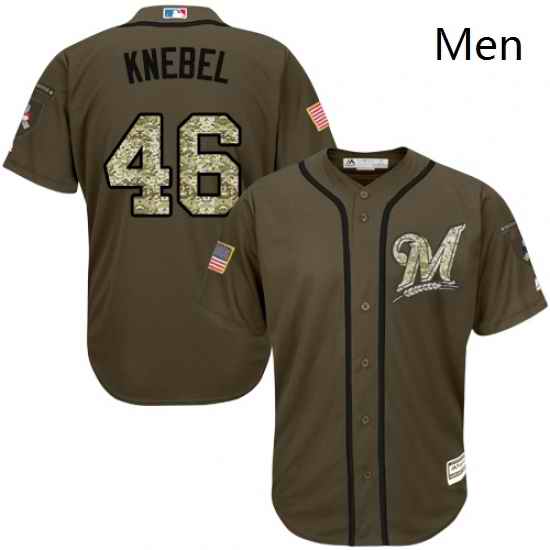 Mens Majestic Milwaukee Brewers 46 Corey Knebel Authentic Green Salute to Service MLB Jersey